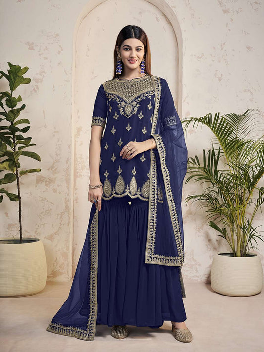 Women Ethnic Motifs Embroidered Regular Sequinned Kurta with Sharara & With Dupatta