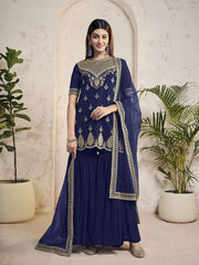 Women Ethnic Motifs Embroidered Regular Sequinned Kurta with Sharara & With Dupatta