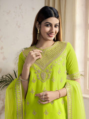 Women Ethnic Motifs Embroidered Regular Sequinned Kurta with Sharara & With Dupatta