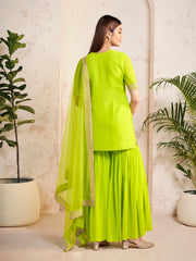 Women Ethnic Motifs Embroidered Regular Sequinned Kurta with Sharara & With Dupatta