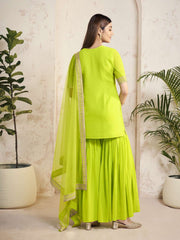 Women Ethnic Motifs Embroidered Regular Sequinned Kurta with Sharara & With Dupatta