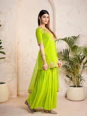 Women Ethnic Motifs Embroidered Regular Sequinned Kurta with Sharara & With Dupatta