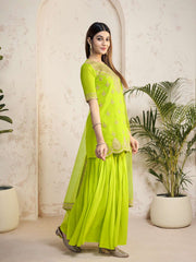Women Ethnic Motifs Embroidered Regular Sequinned Kurta with Sharara & With Dupatta