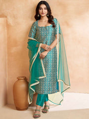 Green Women Floral Regular Kurta with Trousers & With Dupatta