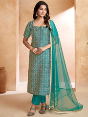 Green Women Floral Regular Kurta with Trousers & With Dupatta