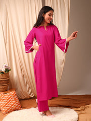 Magenta Women Regular Kurta with Trousers