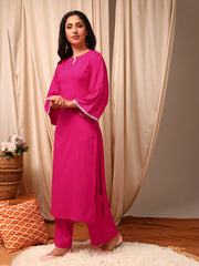 Magenta Women Regular Kurta with Trousers