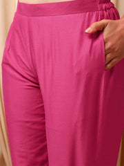 Pink Women Pleated Gotta Patti Pure Silk Kurta with Trousers