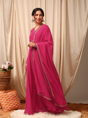 Pink Women Flared Sleeves Sequinned Georgette Anarkali Kurta