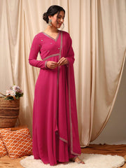 Pink Women Flared Sleeves Sequinned Georgette Anarkali Kurta