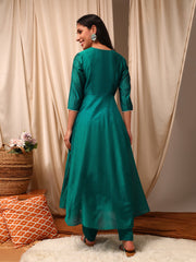 Green Round Neck Embroidered Lace Detailing Anarkali Kurta