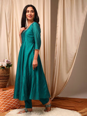 Green Round Neck Embroidered Lace Detailing Anarkali Kurta