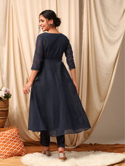 Navy Blue Women Thread Work Anarkali Kurta