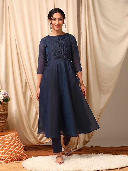 Navy Blue Women Thread Work Anarkali Kurta