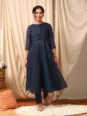 Navy Blue Women Thread Work Anarkali Kurta