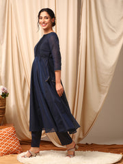 Navy Blue Women Thread Work Anarkali Kurta