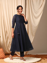 Navy Blue Women Thread Work Anarkali Kurta