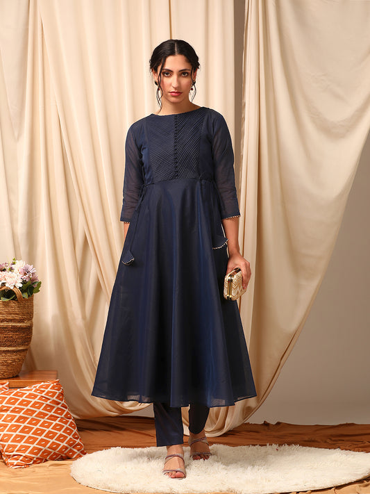 Navy Blue Women Thread Work Anarkali Kurta