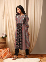 Women Floral Black Printed Panelled Gotta Patti Kurta with Trousers
