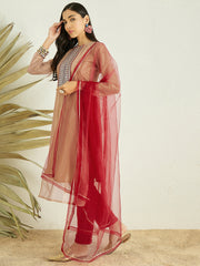 Cream Ethnic Motifs Yoke Design Sequined Kurta with Trousers & Dupatta