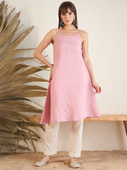 Pink Women Geometric Flared Sleeves Georgette Anarkali Kurta