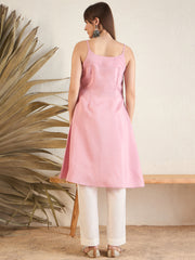 Pink Women Geometric Flared Sleeves Georgette Anarkali Kurta