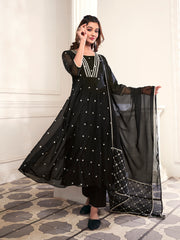 Women Floral Embroidered Empire Thread Work Kurta with Trousers & With Dupatta