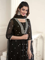 Women Floral Embroidered Empire Thread Work Kurta with Trousers & With Dupatta