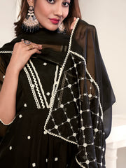 Women Floral Embroidered Empire Thread Work Kurta with Trousers & With Dupatta