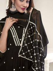 Women Floral Embroidered Empire Thread Work Kurta with Trousers & With Dupatta