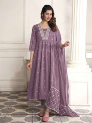 Women Floral Embroidered Empire Thread Work Kurta with Trousers & With Dupatta