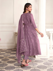 Women Floral Embroidered Empire Thread Work Kurta with Trousers & With Dupatta