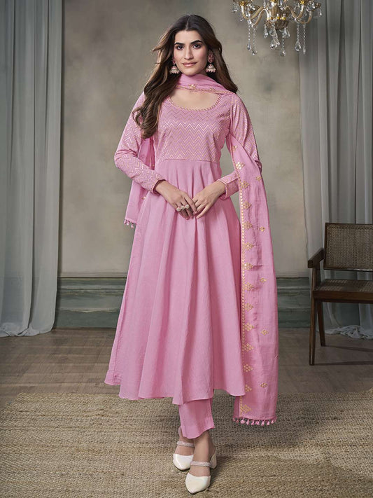 Women Embroidered Empire Sequinned Kurta with Trousers & With Dupatta