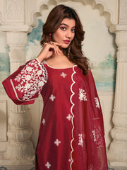 Women Floral Embroidered Regular Thread Work Kurta with Trousers & With Dupatta