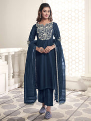 Women Floral Yoke Design Regular Thread Work Kurta with Trousers & With Dupatta