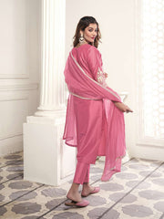 Women Floral Yoke Design Regular Thread Work Kurta with Trousers & With Dupatta