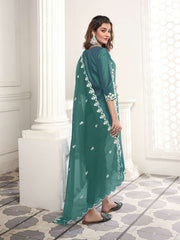 Floral Yoke Design Regular Thread Work Kurta with Trousers & Dupatta