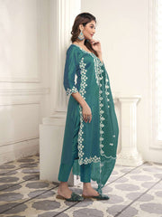 Floral Yoke Design Regular Thread Work Kurta with Trousers & Dupatta