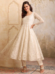 Women Floral Embroidered Round Neck Anarkali Kurta With Trousers & Dupatta
