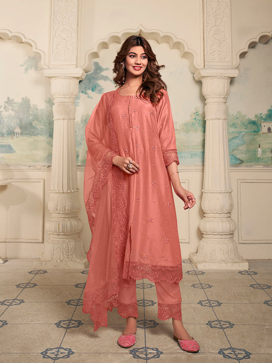 Women Floral Embroidered Regular Thread Work Kurta with Trousers & With Dupatta