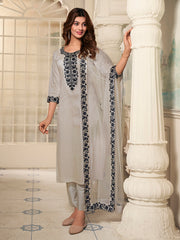 Women Floral Yoke Design Regular Thread Work Kurta with Trousers & With Dupatta