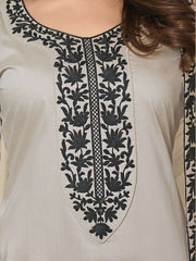 Women Floral Yoke Design Regular Thread Work Kurta with Trousers & With Dupatta