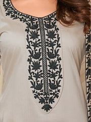 Women Floral Yoke Design Regular Thread Work Kurta with Trousers & With Dupatta