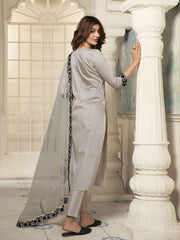 Women Floral Yoke Design Regular Thread Work Kurta with Trousers & With Dupatta