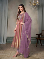 Women Floral Zari Sequinned A-Line Kurta Set with Embroidered Dupatta