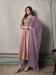 Women Floral Zari Sequinned A-Line Kurta Set with Embroidered Dupatta