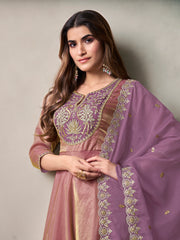 Women Floral Zari Sequinned A-Line Kurta Set with Embroidered Dupatta