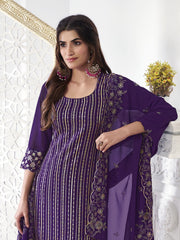 Women Floral Thread and Sequinned Embroidered Kurta and Palazzo with Dupatta