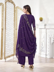 Women Floral Thread and Sequinned Embroidered Kurta and Palazzo with Dupatta
