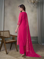Women Floral Thread Sequinned Embroidered Kurta, Palazzos & Dupatta Set